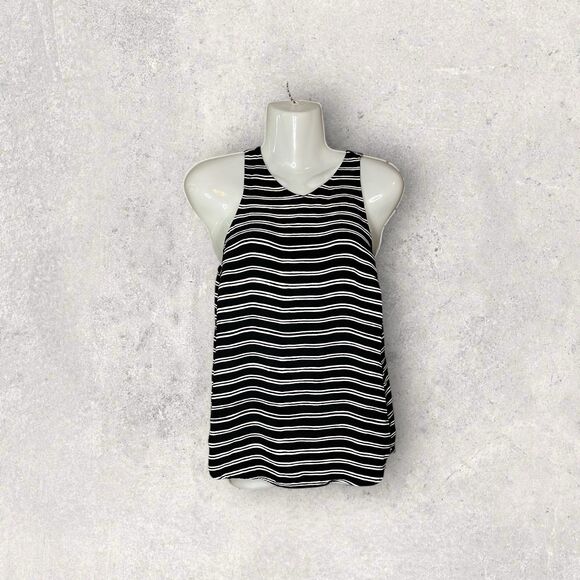 A.L.C. Women's Size 2 100% Silk Black White Striped Racerback Tank Blouse - Picture 1 of 5